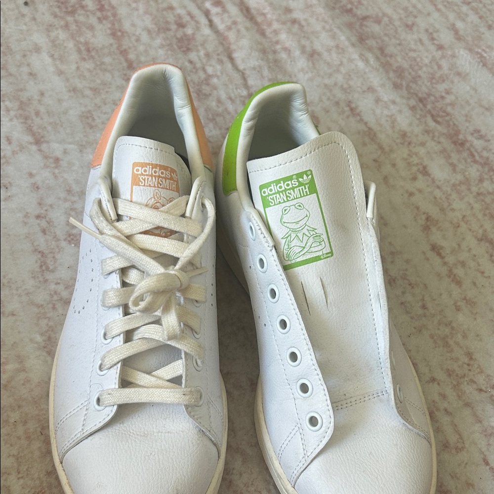 Adidas Stan Smith White Sneakers with Orange and Green Accents